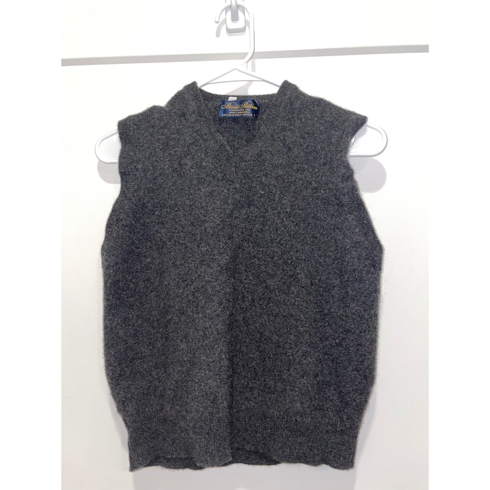 Brooks Brothers Lambswool Sweater Vest Grey V-Neck Knitted in Great‎ Britain S